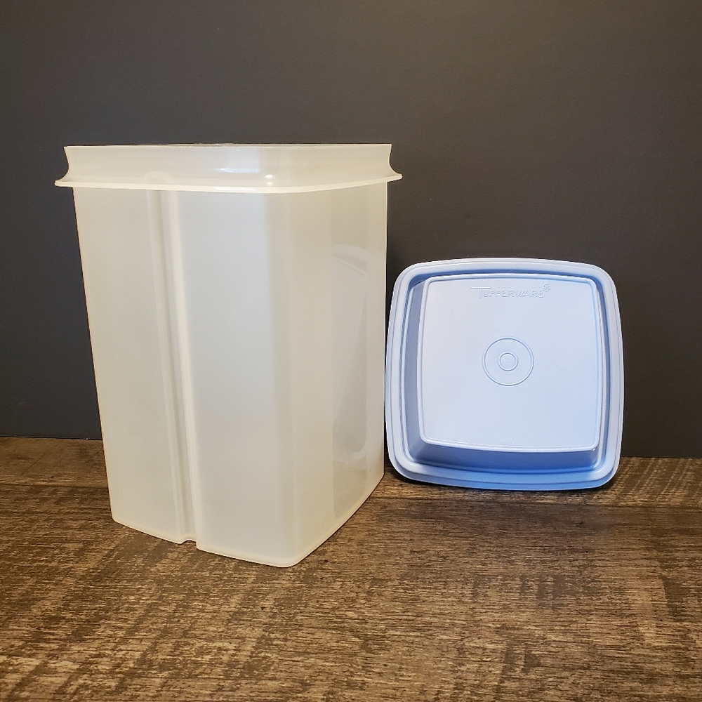 Tupperware Pickle Keeper. #1560-2. Clear. Light Blue Lid. No Insert